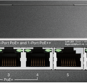 SWITCH PoE TP-LINK, 6 porturi Gigabit (1-Port PoE++ si 3 PoE+), IEEE 802.3af/at/bt, buget PoE 64W maxim, carcasa metalica "TL-SG1006PP" (timbru verde 2 lei)