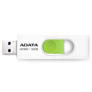 MEMORIE USB 3.2 ADATA 32 GB, retractabila, carcasa plastic, alb / verde, "AUV320-32G-RWHGN" (timbru verde 0.03 lei)