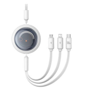 CABLU alimentare si date Baseus Free2Draw, Fast Charging Data Cable pt. smartphone, retractabil, USB la Micro-USB+Lightning + USB Type-C 100W, 1.1m, alb "P10368700211-02" (timbru verde 0.08 lei) - 6932172656409