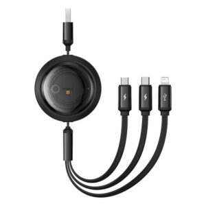 CABLU alimentare si date Baseus Free2Draw, Fast Charging Data Cable pt. smartphone, retractabil, USB la  Micro-USB+Lightning + USB Type-C 100W, 1.1m, negru "P10368700111-03" (timbru verde 0.08 lei) - 6932172656430