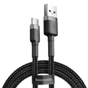 CABLU alimentare si date Baseus Cafule, Fast Charging Data Cable pt. smartphone, USB la USB Type-C, 3m, brodat, gri+negru "CATKLF-UG1" (timbru verde 0.08 lei) - 6953156296343