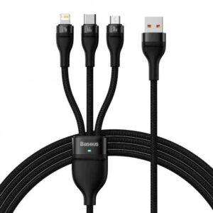 CABLU alimentare si date Baseus Flash, One-for-three Retractable, pt smartphone,USB la Micro-USB+Lightning + USB Type-C 66W, 1.2m, negru "CASS040001" (timbru verde 0.18 lei) - 6932172618100