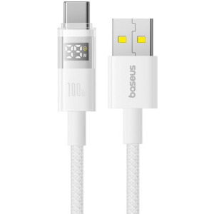 CABLU alimentare si date Baseus Display, Fast Charging Data Cable pt. smartphone, USB la USB Type-C 100W, braided, 2m, alb "P10382701211-01" (timbru verde 0.08 lei) - 6932172682224