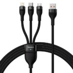 CABLU alimentare si date Baseus Flash, One-for-three Retractable, pt smartphone,USB la Micro-USB+Lightning + USB Type-C 100W, 1.2m, negru "CASS030001" (timbru verde 0.18 lei) - 6932172608712