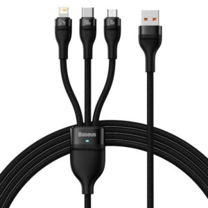 CABLU alimentare si date Baseus Flash, One-for-three Retractable, pt smartphone,USB la Micro-USB+Lightning + USB Type-C 100W, 1.2m, negru "CASS030001" (timbru verde 0.18 lei) - 6932172608712