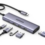 DOCKING Station Ugreen, "CM498" conec PC USB Type-C, USB 3.2 x 2|HDMI 4Kx1 la 60Hz|USB-C x 2 PD 100W, aluminiu, gri "45379" (timbru verde 0.8 lei) - 6941876243792