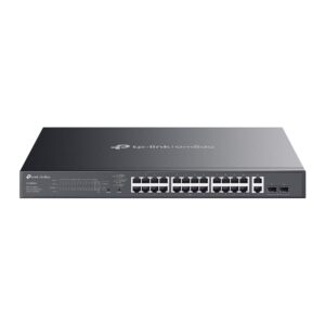 SWITCH TP-Link Easy Managed, Omada 28-Port Gigabit RJ-45 din care 24-Port PoE+, 2× Gigabit SFP, buget POE total 384W, metalic "ES228GMP" (timbru verde 2 lei)