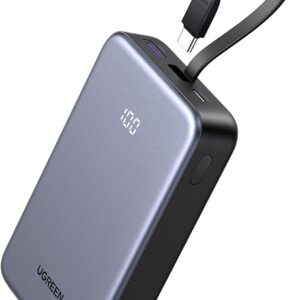 POWER BANK Ugreen "PB505", 20000mAh, 20W, 1 x USB Type-C input/output, cablu USB Type-C integrat, gri "45762" (timbru verde 0.98 lei)
