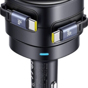 INCARCATOR auto Baseus Enjoyment Max, Quick Charge 60W, cablu retractabil integrat 2 x USB Type-C, negru "C00035507121-01" (timbru verde 0.8 lei) - 6932172682576
