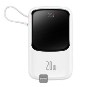 POWER BANK Baseus Qpow Pro Digital Display, 10000mAh, 20W, 1 x cablu integrat Iphone Lightning output, 1 x USB, 1 x USB Type-C, alb "PPQD060002" (timbru verde 0.98 lei) - 6932172620592
