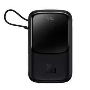 POWER BANK Baseus Qpow Pro Digital Display, 20000mAh, 20W, 1 x cablu integrat Iphone Lightning output, 1 x USB, 1 x USB Type-C, negru, "PPQD040001" (timbru verde 0.98 lei) - 6932172619671