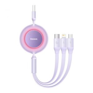 CABLU alimentare si date Baseus Bright Mirror 2, retractabil 3-in-1, pt smartphone,USB la Micro-USB+Lightning + USB Type-C 66W, 1.1m, violet "CAMJ010105" (timbru verde 0.18 lei) - 6932172609115