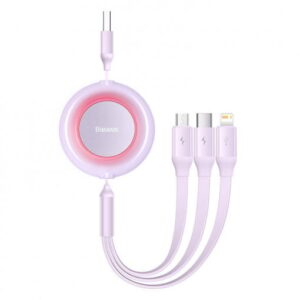 CABLU alimentare si date Baseus Bright Mirror 2, retractabil 3-in-1, pt smartphone,USB la Micro-USB+Lightning + USB Type-C 3.5A, 1.1m, violet "CAMJ010005" (timbru verde 0.18 lei) - 6932172609078