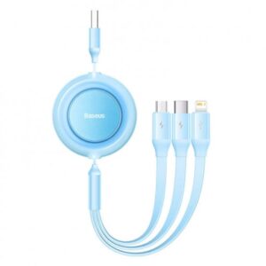 CABLU alimentare si date Baseus Bright Mirror 2, retractabil 3-in-1, pt smartphone,USB la Micro-USB+Lightning + USB Type-C 3.5A, 1.1m, albastru "CAMJ010017" (timbru verde 0.18 lei) - 6932172609047