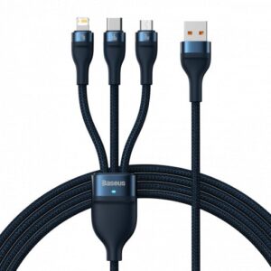 CABLU alimentare si date Baseus Flash Series II One-for-three, pt. smartphone, USB si USB Type-C la Micro-USB+Lightning+USB Type-C 66W, 1.2m, albastru "CASS040003" (timbru verde 0.18 lei) - 6932172618117