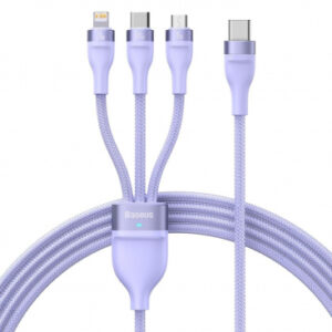 CABLU alimentare si date Baseus Flash Series II One-for-three, pt. smartphone, USB la Micro-USB+Lightning+USB Type-C 100W, 1.2m, violet "CASS030005" (timbru verde 0.18 lei) - 6932172608736