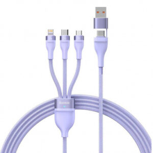 CABLU alimentare si date Baseus Flash Series II One-for-three, pt. smartphone, USB si USB Type-C la Micro-USB+Lightning+USB Type-C 100W, 1.2m, violet "CASS030105" (timbru verde 0.18 lei) - 6932172608767