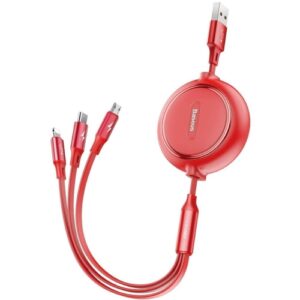 CABLU alimentare si date Baseus Golden Loop, retractabil 3-in-1, pt smartphone,USB la Micro-USB + Lightning + USB Type-C 3.5, 1.2m, rosu "CAMLT-JH09" (timbru verde 0.18 lei) - 6953156295711