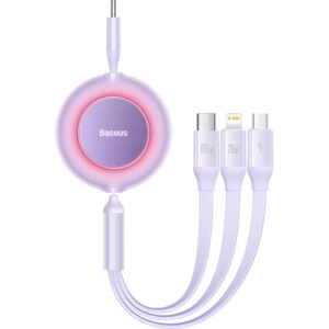 CABLU alimentare si date Baseus Bright Mirror 2, retractabil 3-in-1, pt smartphone,USB Type-C la Micro-USB + Lightning + USB Type-C 100W, 1.1m, violet "CAMJ010205" (timbru verde 0.18 lei) - 6932172609153
