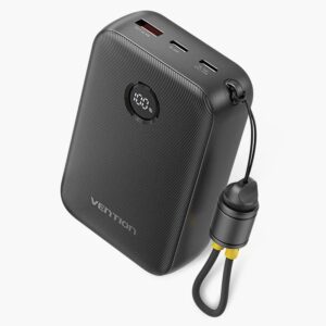 Power Bank Vention 20000mAh Power Bank (USB-C + USB-C/USB-C/USB-A) with Built-in USB-C to USB-C Cable 22.5W Black LED Display Type , "FKBB0-C" - 6922794791312