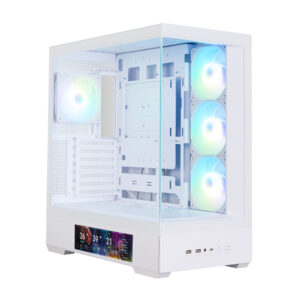 CARCASA Zalman "P40 DS", middle tower, gaming, fara sursa, suporta 10xfan, 4xfan inclus, PSU shroud, display 9.1inch, MB BTF, USB Type-C x 1, USB 3.1 gen1 x 2, audio+mic, alb, "P40 DS White" (timbru verde 0.32lei)