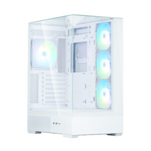 CARCASA Zalman "P40 Prism Plus", middle tower, gaming, fara sursa, suporta 9xfan, 4xfan inclus, PSU shroud, afisaj electronic, USB Type-C x 1, USB 3.1 gen1 x 2, audio+mic, 7 sloturi expansiune, alb, "P40 Prism Plus White" (timbru verde 0.32lei)