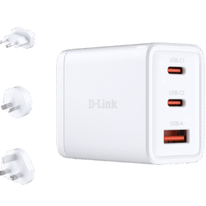 INCARCATOR retea D-Link, Quick Charge GaN PD 3.0, 65W, 2 x USB Type-C  20.0V / 3.25A max, 1 x USB 5V / 3A , alb "DCP-651" (timbru verde 0.18 lei)