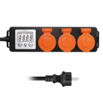 PRELUNGITOR LOGILINK, Schuko x 3, cablu 3G 1.5mm2, 230 V/16 A, 50 Hz, max. 3500 W, contor cost energetic, LCD, 3 butoane operare, IP44, de exterior, 1.4m, negru-portocaliu, "EM0008" (timbru verde 0.8 lei)
