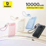 POWER BANK Baseus EnerFill FC11, 10000mAh, cablu integrat USB Type-C si Iphone Lightning, 22.5W, display, negru, "E0027R04" (timbru verde 0.98 lei) - 6932172699840