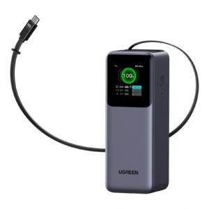 POWER BANK Ugreen "PB726", 20000mAh, 165W PD3.0 , 1 x USB, 2 x USB Type-C, 1 x USB Type-C cablu integrat, display, gri, "55987B" (timbru verde 0.98 lei)