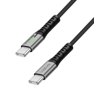 CABLU alimentare si date LOGILINK, pt. smartphone, USB 3.2, USB Gen Type-C (T) la USB Type-C (T), 0.5m, PD 240W, 3 x ecranat, 4K/60Hz, 20Gbps, LED, metal, negru, "CU0441" (timbru verde 0.08 lei)